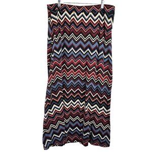 CATO Long Maxi Skirt BLUE RED BLACK Chevron Striped size XL Hippie Country Fall